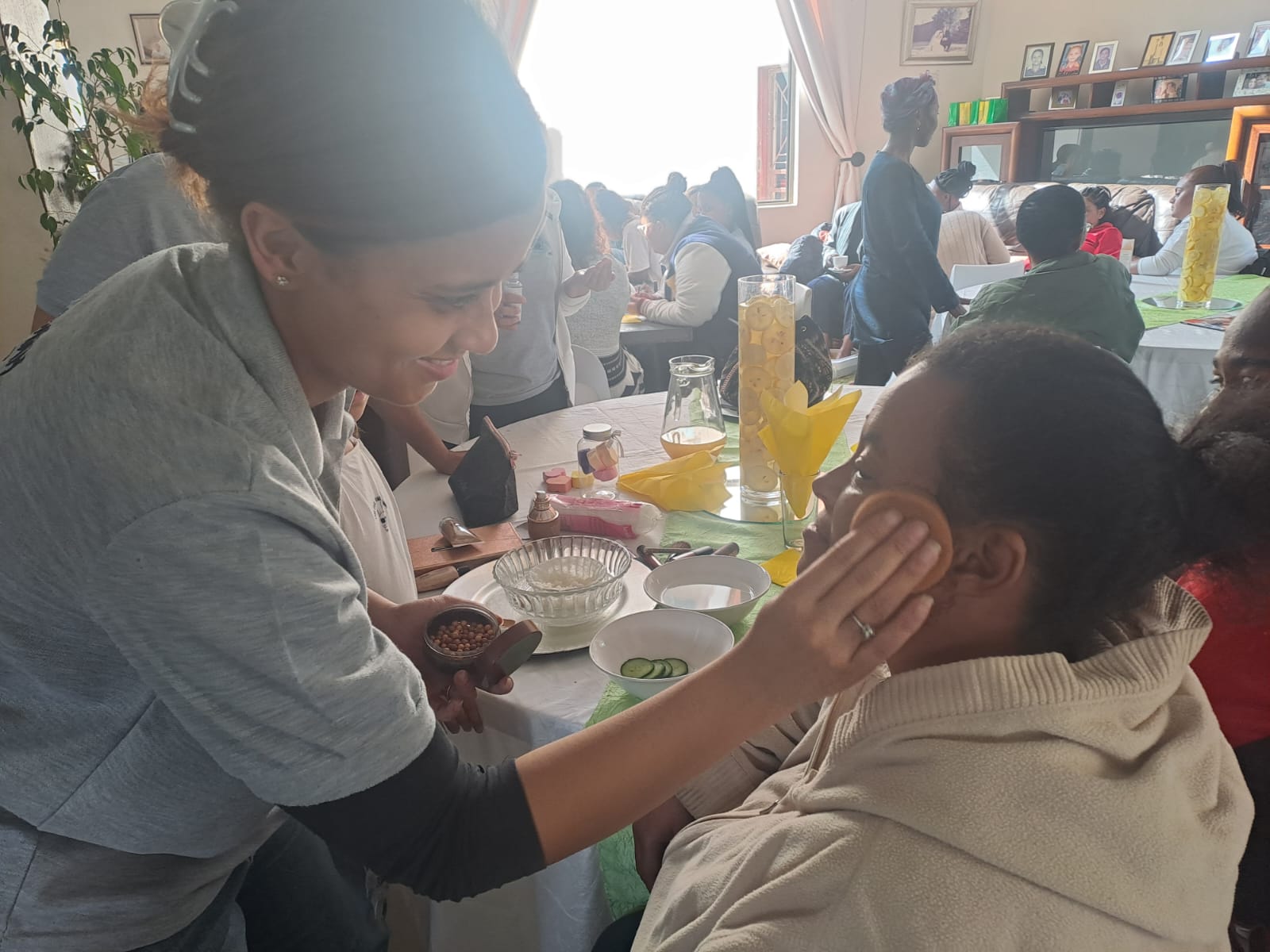 A woman enjoying a moment of pampering and care
